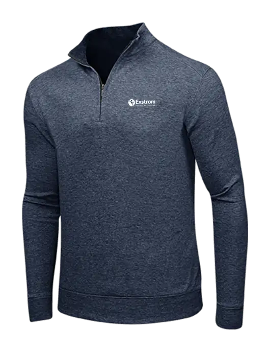 Estate Blue Heather/Charcoal Heather Interlock 1/4 Zip w/Exstrom Logo