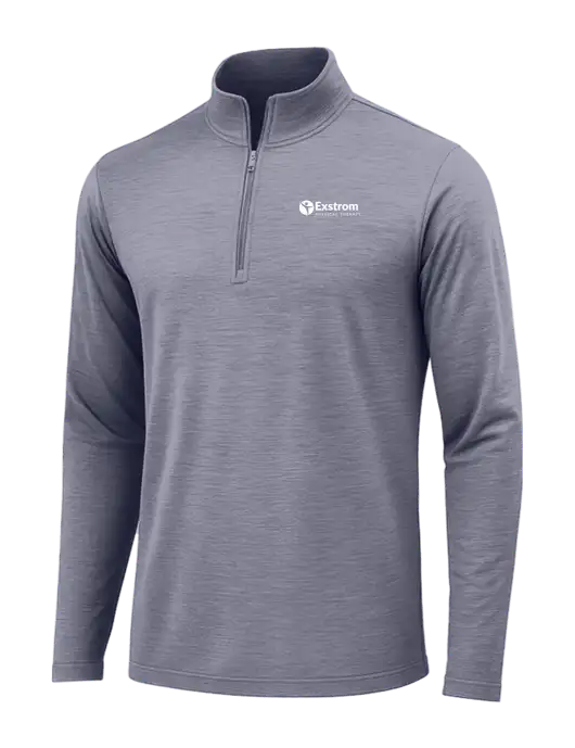 True Navy Heather Posicharge Tri-Blend Wicking 1/4 Zip Pullover w/Exstrom Logo