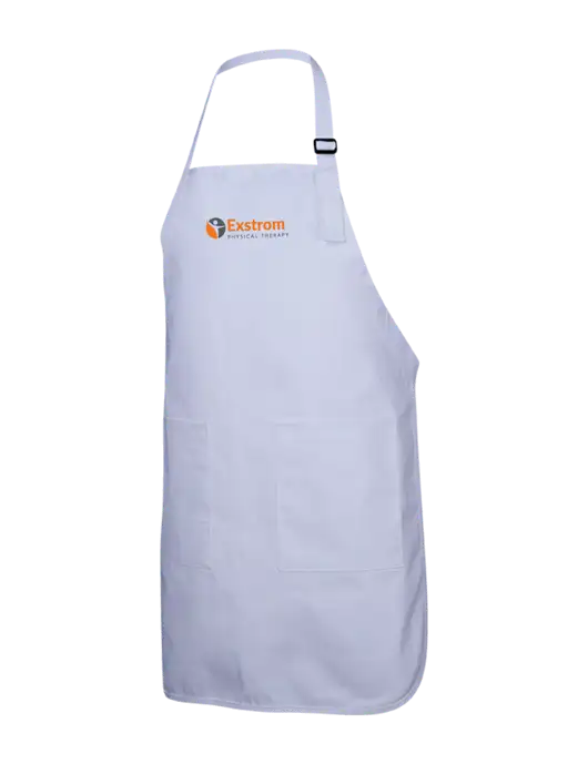 Full-Length White Apron With Pockets w/Exstrom Logo