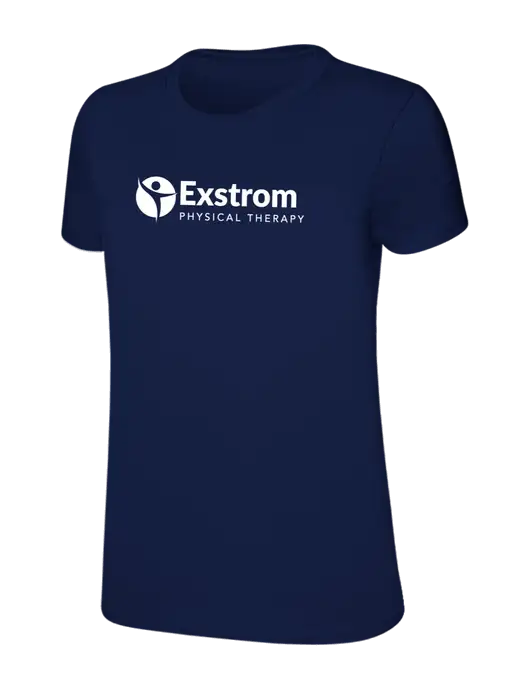 Womens Ring Spun Navy 4.5 oz T-Shirt w/Exstrom Logo