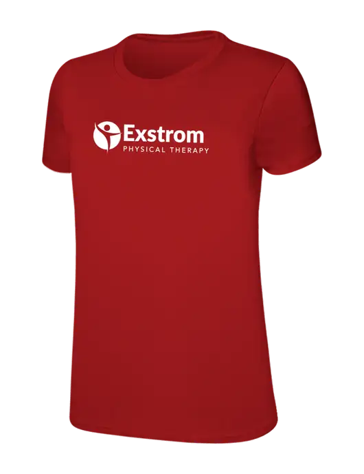 Womens Ring Spun Bright Red 4.5 oz T-Shirt w/Exstrom Logo