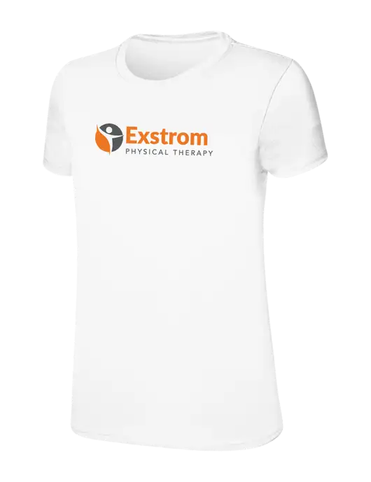 Womens Ring Spun White 4.5 oz T-Shirt w/Exstrom Logo