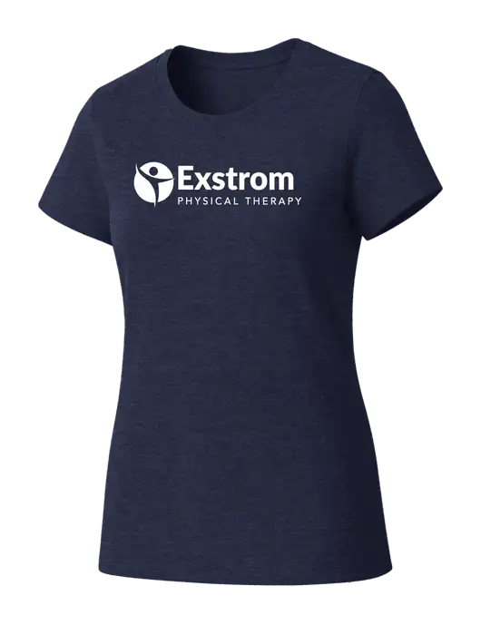 Womens Seriously Soft Heathered Navy T-Shirt w/Exstrom Logo