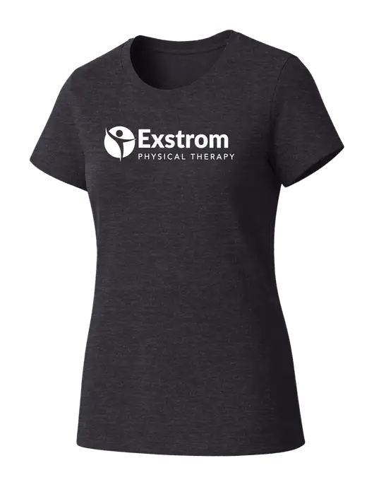 Womens Seriously Soft Heathered Charcoal T-Shirt w/Exstrom Logo