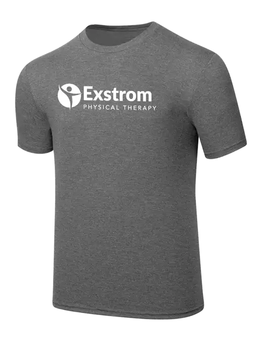 Simply Soft Heathered Medium Grey 4.5oz  Poly/Combed Ring Spun Cotton T-Shirt w/Exstrom Logo