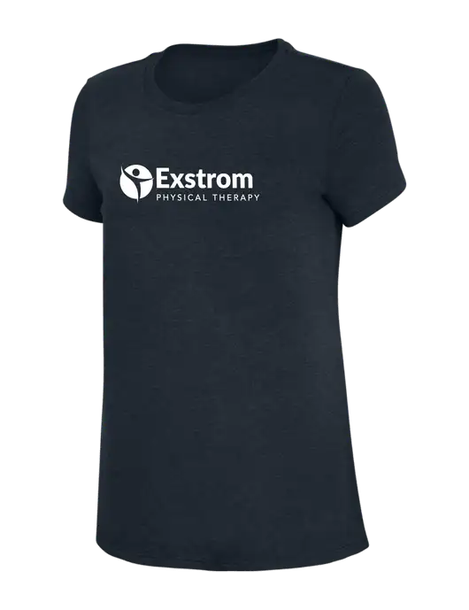 Womens Simply Soft Navy 4.5oz Poly/Combed Ring Spun Cotton T-Shirt w/Exstrom Logo