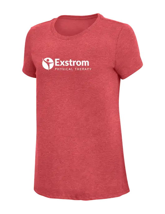Womens Simply Soft Red Frost 4.5oz Poly/Combed Ring Spun Cotton T-Shirt w/Exstrom Logo
