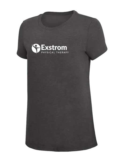 Womens Simply Soft Heather Charcoal 4.5oz  Poly/Combed Ring Spun Cotton T-Shirt w/Exstrom Logo