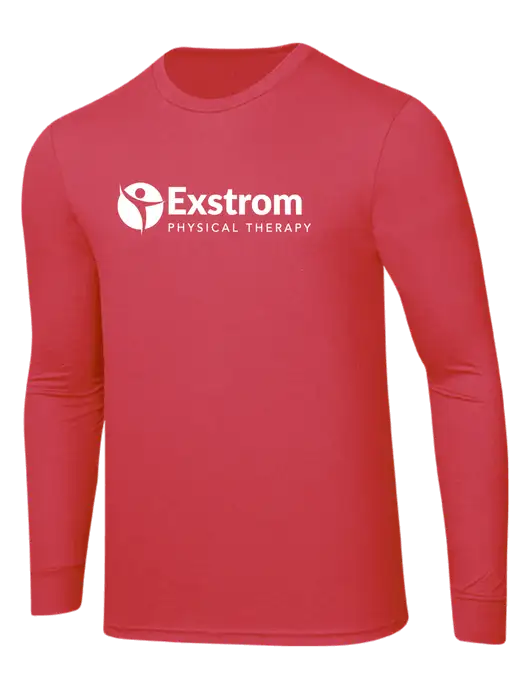 Simply Soft Long Sleeve Red Frost 4.5 oz, Poly/Combed Ring Spun Cotton T-Shirt w/Exstrom Logo