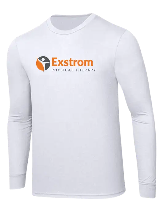 Simply Soft Long Sleeve White 4.5 oz, Poly/Combed Ring Spun Cotton T-Shirt w/Exstrom Logo