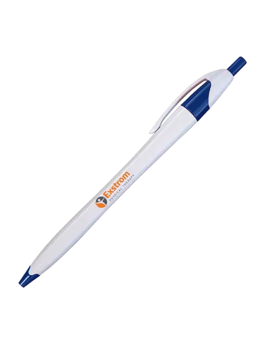 Novella White/Royal Classic Pen - Blue Ink w/Exstrom Logo