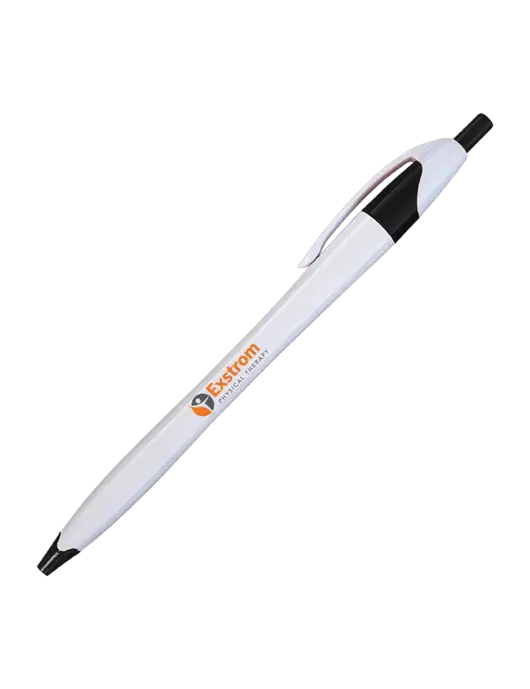 Novella White/Black Classic Pen - Blue Ink w/Exstrom Logo