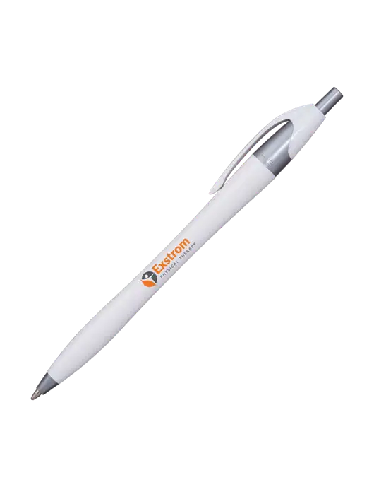 Novella White/Silver Shimmer Pen - Blue Ink w/Exstrom Logo