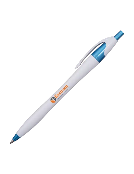 Novella White/Blue Shimmer Pen - Blue Ink w/Exstrom Logo