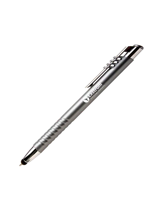 Schirhart Grey Stylus Pen - Blue Ink w/Exstrom Logo