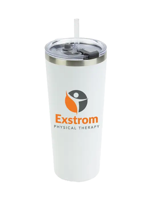 Brighton White 20 oz Insulated Tumbler & Straw w/Exstrom Logo
