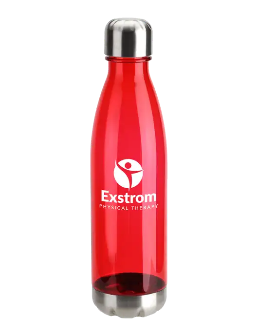 Bayside Tritan Red 25 oz Bottle with Stainless Base and Cap w/Exstrom Logo