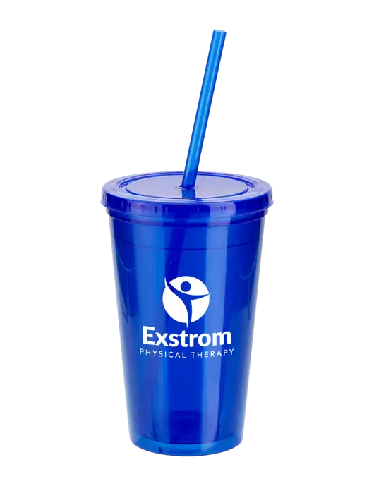 Sorrento Blue 16 oz Tumbler with Lid & Straw w/Exstrom Logo