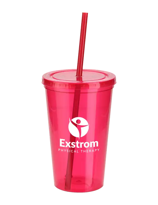 Sorrento Red 16 oz Tumbler with Lid & Straw w/Exstrom Logo
