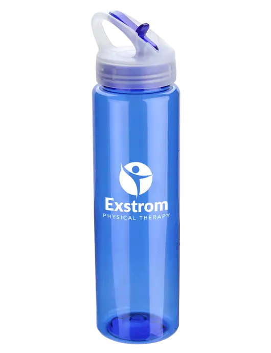 Buddy Blue 32 oz PET Bottle with Flip Lid w/Exstrom Logo