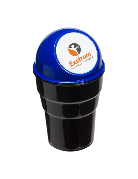 Blue Car Cup Holder Trash Can w/Exstrom Logo
