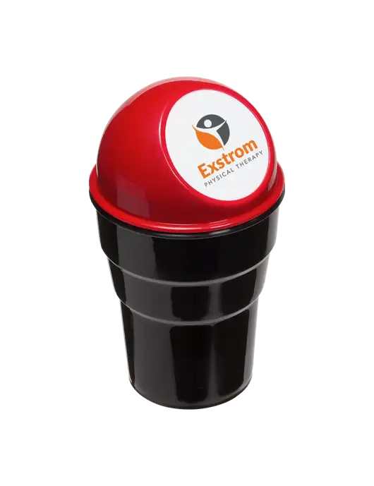 Red Car Cup Holder Trash Can w/Exstrom Logo