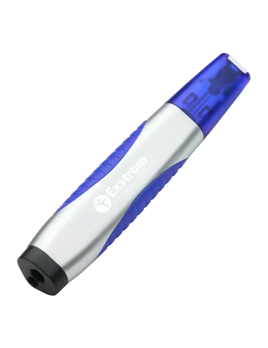 Silver/Blue Level Light Screwdriver Pen w/Exstrom Logo