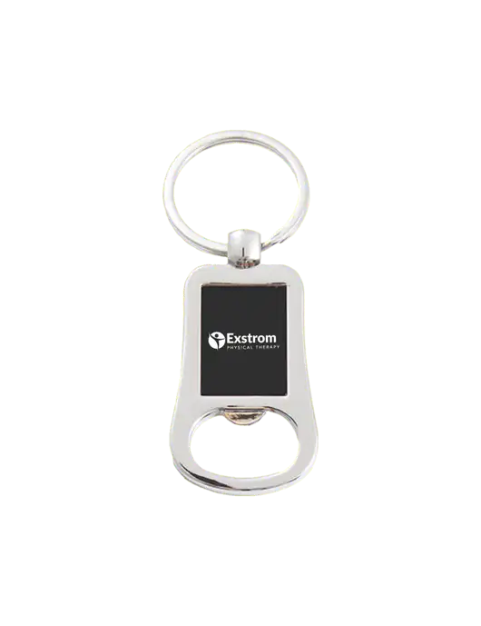 Silver & Black Bottle Opener Keychain w/Exstrom Logo