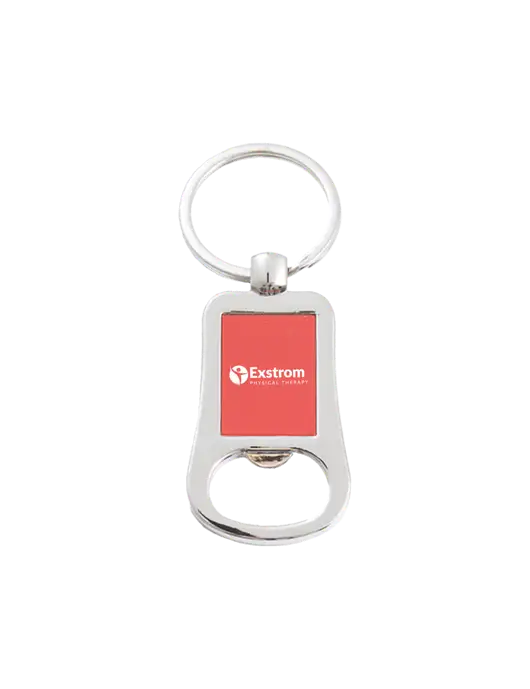 Silver & Red Bottle Opener Keychain w/Exstrom Logo