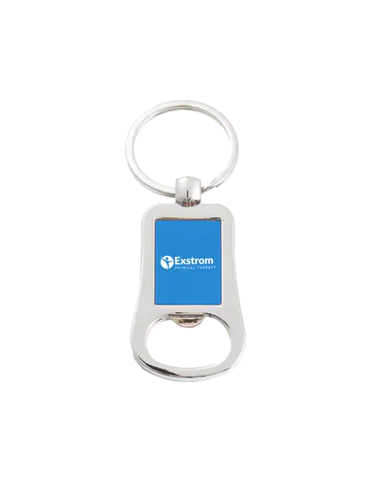 Silver & Blue Bottle Opener Keychain w/Exstrom Logo