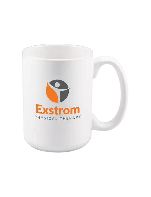15 oz White Ceramic Mug w/Exstrom Logo