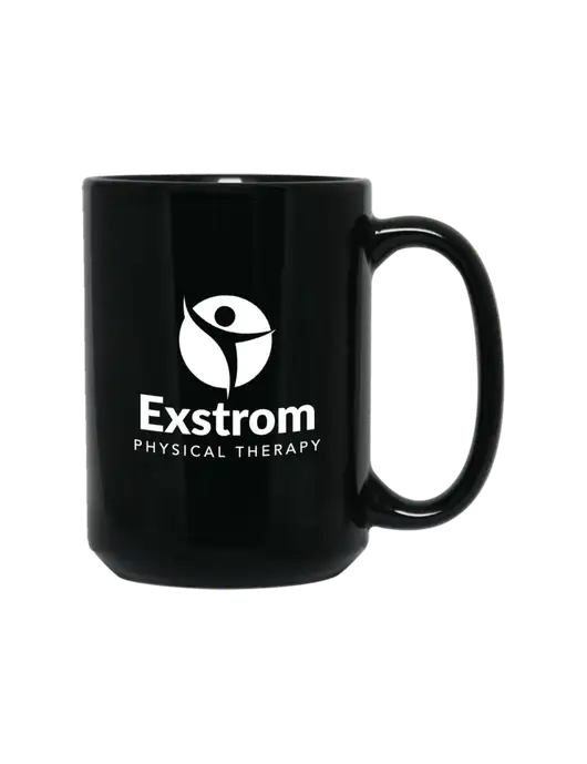 15 oz Black Ceramic Mug w/Exstrom Logo