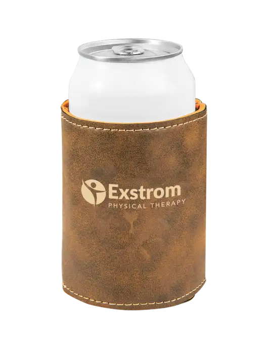 Rustic Leatherette Beverage Holder w/Exstrom Logo