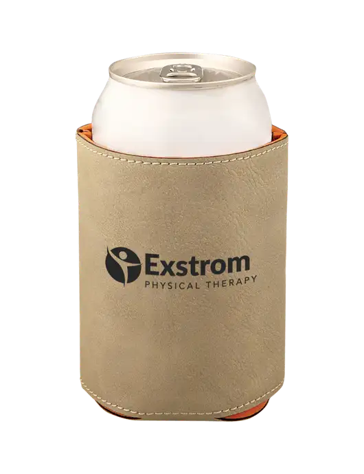 Tan Leatherette Beverage Holder w/Exstrom Logo