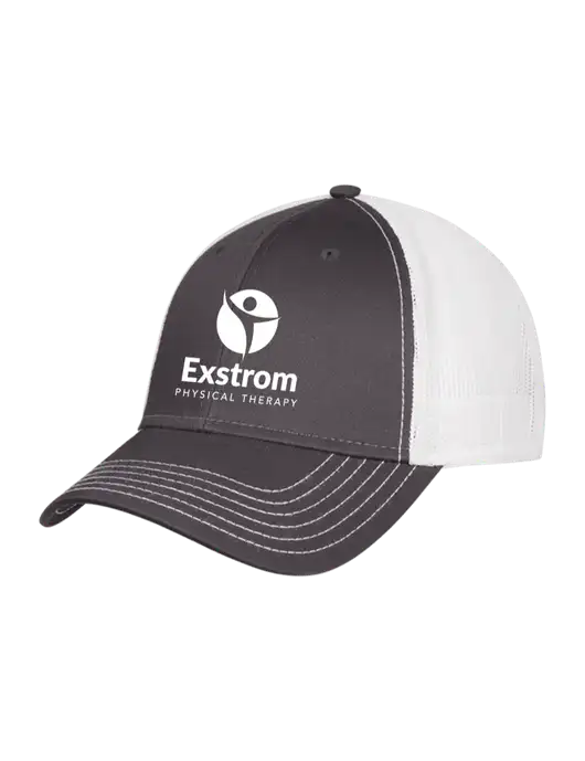 Dark Grey/White Mesh Trucker Cap Snap Back w/Exstrom Logo