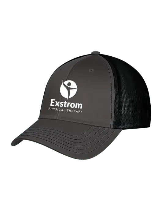 Charcoal & Black Mesh Trucker Cap Snap Back w/Exstrom Logo