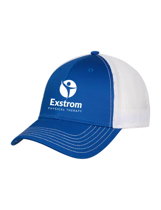 Royal & White Mesh Trucker Cap Snap Back w/Exstrom Logo