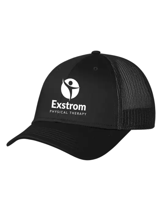 Black Mesh Trucker Cap Snap Back w/Exstrom Logo