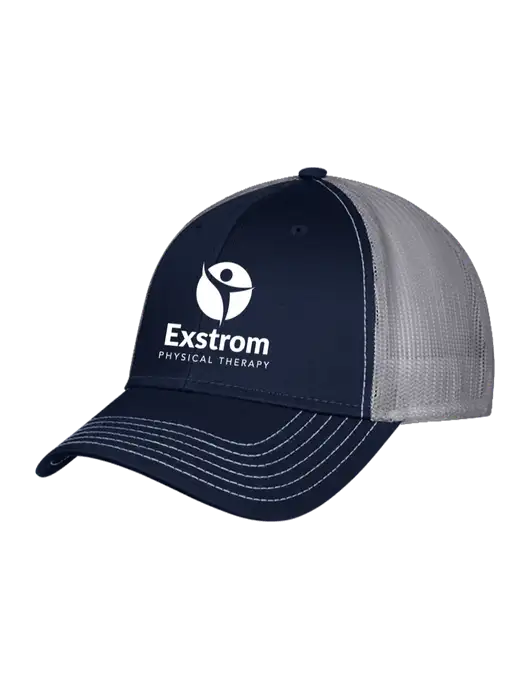 Navy & Grey Mesh Trucker Cap Snap Back w/Exstrom Logo