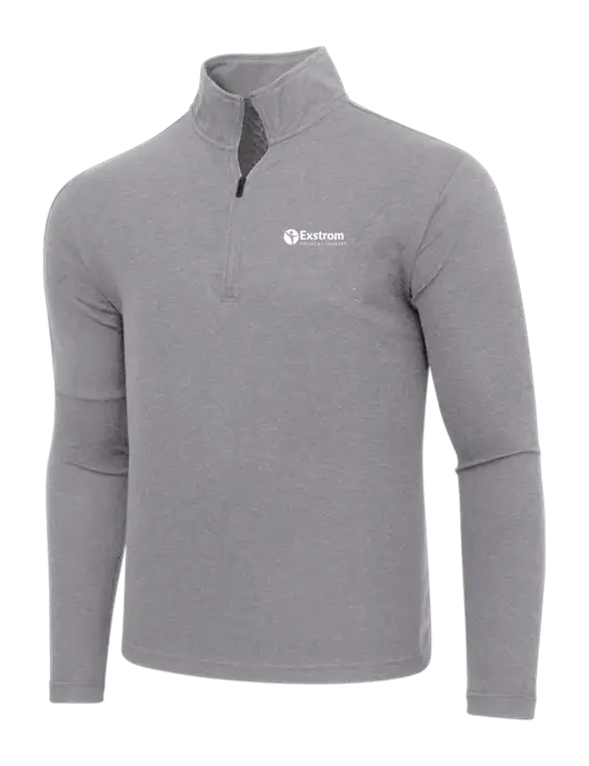 Adidas Medium Grey Melange 3 Stripes Quarter Zip Sweater w/Exstrom Logo