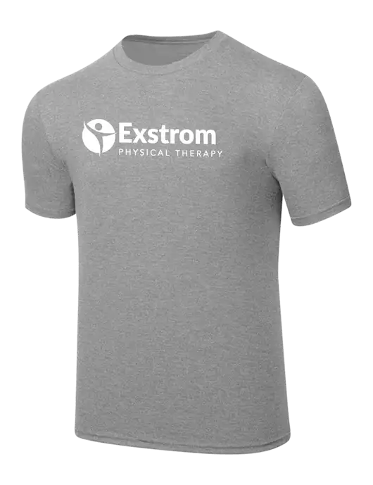 Simply Soft Heathered Light Grey 4.5oz  Poly/Combed Ring Spun Cotton T-Shirt w/Exstrom Logo