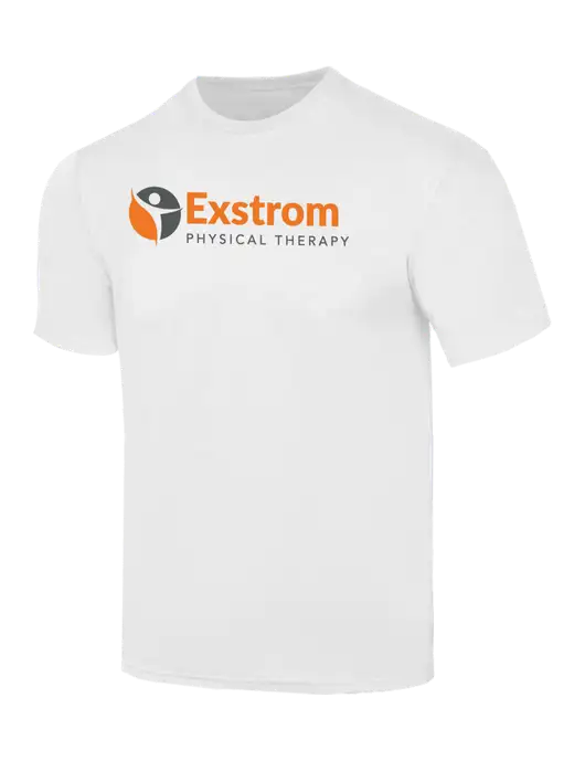Simply Soft White 4.5oz  Poly/Combed Ring Spun Cotton T-Shirt w/Exstrom Logo