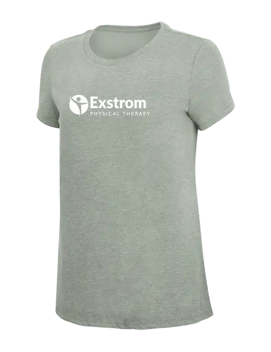 Womens Simply Soft Heathered Light Grey 4.5oz Poly/Combed Ring Spun Cotton T-Shirt w/Exstrom Logo
