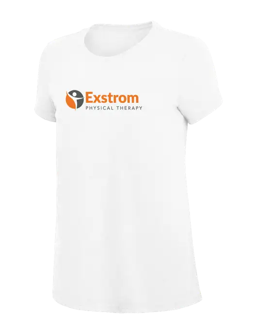 Womens Simply Soft White 4.5oz Poly/Combed Ring Spun Cotton T-Shirt
 w/Exstrom Logo