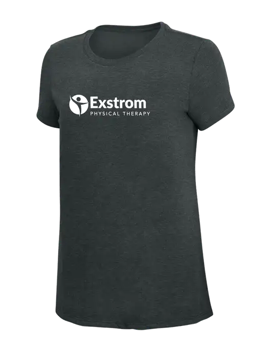 Womens Simply Soft Black Frost 4.5oz Poly/Combed Ring Spun Cotton T-Shirt w/Exstrom Logo