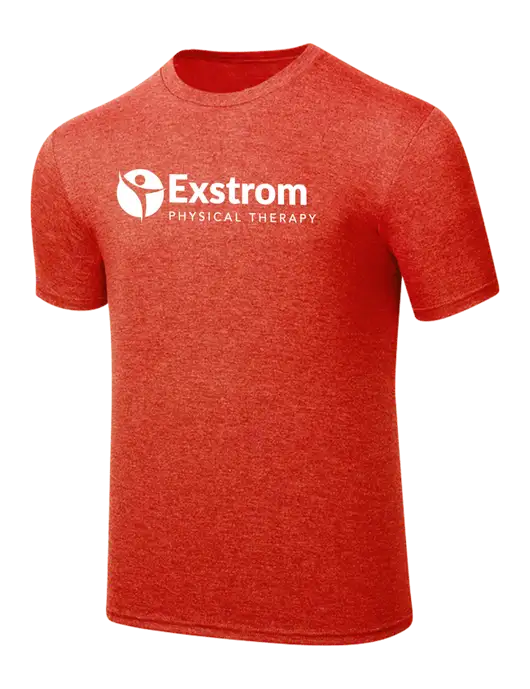 Simply Soft Dark Orange Heathered 4.5oz  Poly/Combed Ring Spun Cotton T-Shirt w/Exstrom Logo