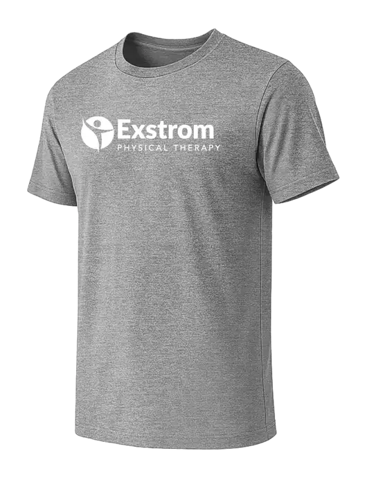 BELLA+CANVAS Heather Grey CVC Short Sleeve Tee w/Exstrom Logo