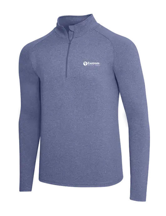 Navy Heather Sport Wick Stretch 1/4 Zip Pullover w/Exstrom Logo