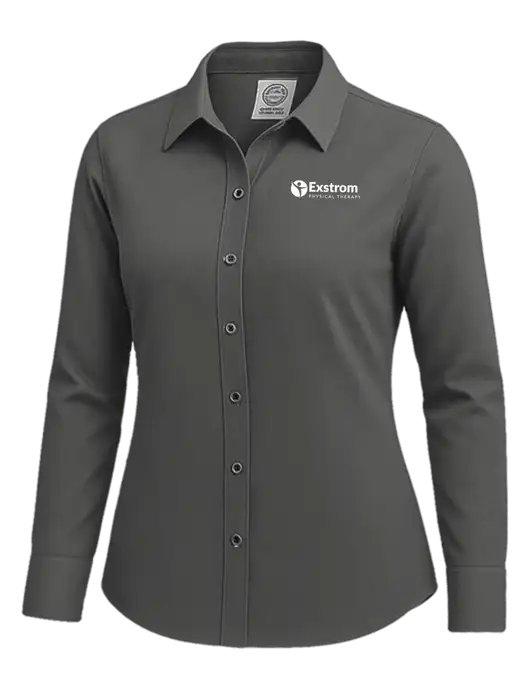 Brooks Brothers Womens Dark Grey Wrinkle-Free Stretch Nailhead Shirt w/Exstrom Logo