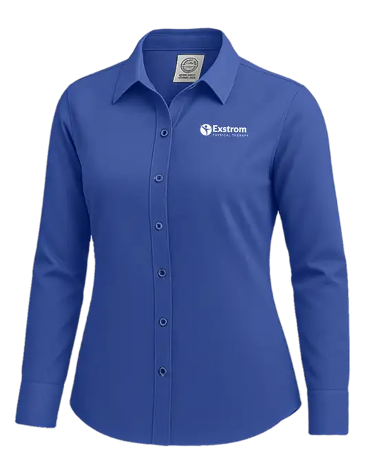 Brooks Brothers Womens Royal Blue Wrinkle-Free Stretch Nailhead Shirt w/Exstrom Logo